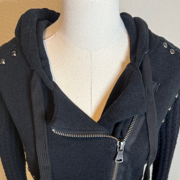 Free People Ring My Bell Moto Studded Hooded Jacket/Sweatshirt size Small - Picture 3 of 15